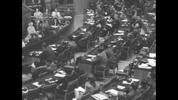 US Secretary of State George Marshall speaking at UN General Assembly meeting in NY City News Clip