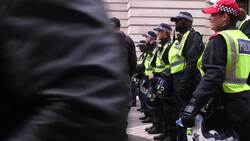 Police surround anti-vaccine protestors outside the Science Museum in London News Clip