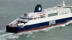 DFDS ferry sailing out of the Port of Dover News Clip