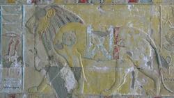 Egypt, Luxor - Mortuary Temple of Hatshepsut - Wall Paintings Stock Footage