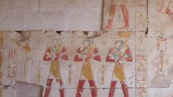 Egypt, Abydos - Temple of Rameses II - wall paintings Stock Footage