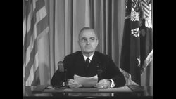 US President Harry Truman announcing World War II Allied victory over Germany in Europe News Clip