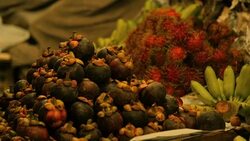 Night Fruits market shelf. Mangosteen and Stock Footage