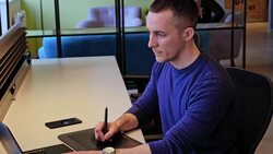 Graphic designer working with drawing tablet Stock Footage