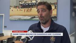 Shore towns prepare for rough surge, flooding and beach erosion from Hurricane Erin News Clip
