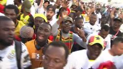 Ghana fans singing outside Stadium 974 News Clip