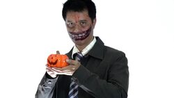 Devil give pumpkin in halloween themes Stock Footage