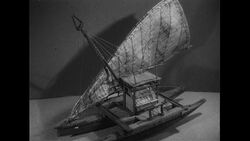 Hawaii, 1952: Replicas of the boats used by Polynesians to travel to the eventual Hawaiian Islands as the history of the colonization of Hawaii is narrated Stock Footage