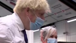 Boris Johnson chats to people who were vaccinated during his visit to Bristol covid-19 vaccination centre News Clip