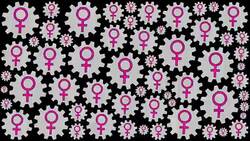 Female symbol gears spinning background Stock Footage
