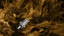 Nebula and spaceship in space Stock Footage