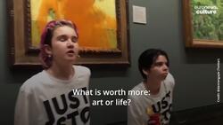 Just Stop Oil protestors throw soup over Van Gogh's Sunflowers painting at National Gallery News Clip