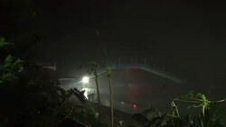 Raging Wind And Rain As Hurricane Makes Landfall At Night Stock Footage