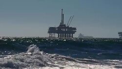 Offshore Fracking Drilling Rig in the Pacific Ocean Stock Footage