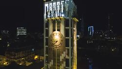 Beautiful night illumination of Clock Tower on Piazza Square, Batumi, Georgia Stock Footage
