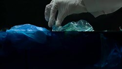 Expert taking sample in water with plastic, danger for ecology, macro shot Stock Footage