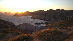 Amazing view of sunset over the rocks and the North sea on the most southern point of Norway Stock Footage