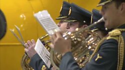 The Duke and Duchess of Cambridge returned to Anglesey today to say goodbye to the RAF's search and rescue force in a special service marking its closure. The unit - where William flew more than a hundred missions - has been disbanded after 75 years News Clip