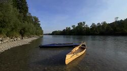 Canoes on river Salzach in summer Stock Footage