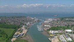 Aerial view of harbour in the Isle of Wight News Clip