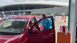 CLEAN : Uruguayans get vaccinated at airport amid virus surge News Clip