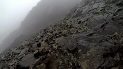 Mountain climbing, walking, hiking in low-visibility, Black Cuillin, Isle of Skye Stock Footage