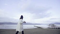 Asian tourist woman looking at scenic view of Lake Kawaguchi Stock Footage