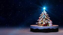 Christmas tree background, decorated xmas tree with gift boxes and Santa Claus happy and Deers, Animated abstract Christmas present greeting post card, 4k loop Stock Footage