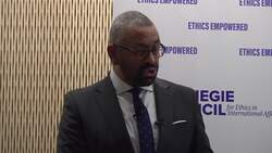 James Cleverly delivers speech on migrants in New York News Clip