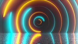 Abstract circles neon tunnel with reflection, computer generated background Stock Footage