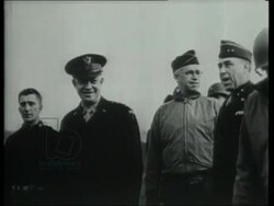 Allied troops and paratroopers in training for Operation Overlord; Eisenhower, Montgomery and Churchill inspect. Stock Footage