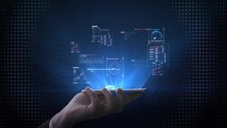 Lifting smart phone, graphic user interface, Futuristic digital display, grow artificial intelligence. 4k movie. Stock Footage