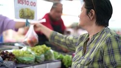 Woman Buying Fruits on Farmers Market Stock Footage