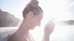 20-29 Years, Adult,Blue, Blue Lagoon - Iceland, Body Care, Capital Cities, Cheerful, Famous Place, Females, Geothermal Reserve, Happiness, Health Spa, Healthy Lifestyle, Heat - Temperature, Hot Spring, Iceland, Icelandic Culture, Journey, Leisure Activity Stock Footage