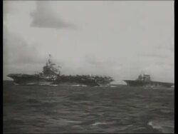 Lord Mountbatten at military meeting, carrier USS Saratoga and battleship HMS Queen Elizabeth 1942/43 Stock Footage