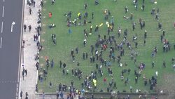 Parliament Square Women's Protest Aerials News Clip