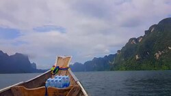landscape forest mountain and lake water at Rajjaprabha Dam or Choew Lan Dam (Guilin of Thailand) Suratthani, Thailand (Khao Sok) Stock Footage