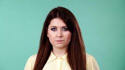 Woman say no by shaking head, disagree sign 4K Stock Footage