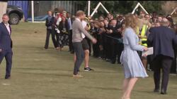 Prince Harry shares high fives, laughs and hugs with children as he visits Rugby Football Union All School Programme Instructional Video