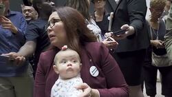 Sen. Tammy Duckworth during  ANTI–Brett Kavanaugh on day of hearing with his accuser Dr. Christine Blasey Ford Stock Footage