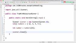 Java Programming for Complete Beginners - Java 16 - Step 12 - Write less code with Try with Resources - New Feature in Java 7 Instructional Video