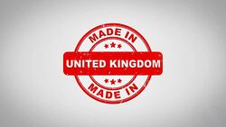 Made In UNITED KINGDOM  Signed Stamping Text Wooden Stamp Animation. Red Ink on Clean White Paper Surface Background with Green matte Background Included. Stock Footage