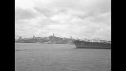 US Navy battleship USS Missouri sailing into San Francisco harbor on way to reserve or "mothball" fleet in Bremerton, WA News Clip