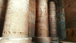 Beautiful interior of the Temple of Dendera or the Temple of Hathor. Egypt, Dendera, Ancient Egyptian temple near the city of Ken Stock Footage