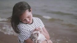 Happy owner and her cat. Stock Footage