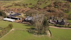 Drone aerials over North Wales countryside and farmland News Clip