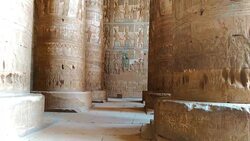 Beautiful interior of the Temple of Dendera or the Temple of Hathor. Egypt, Dendera, Ancient Egyptian temple near the city of Ken Stock Footage