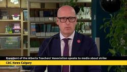 President of the Alberta Teachers' Association speaks to media about strike News Clip