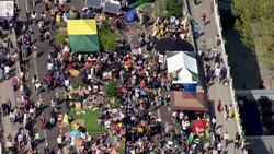 Aerials of Extinction Rebellion protesters on Waterloo Bridge News Clip