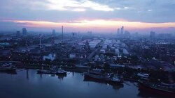 4K video : aerial view of oil refinery with sunrise Stock Footage